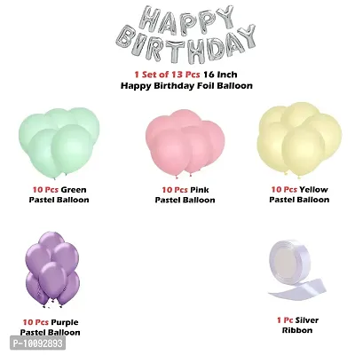 Silver Happy Birthday Balloon Decoration Kit Items   Combo 54 Pcs   Happy Birthday Foil and Multi Color Pastel Balloons-thumb4