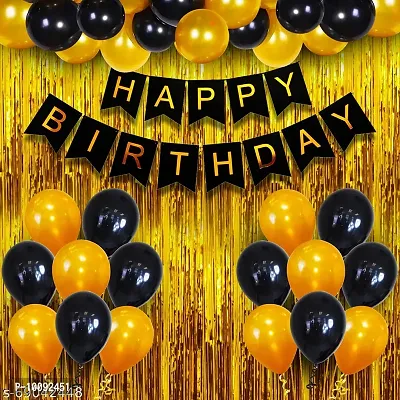 Happy Birthday Banner Decoration Kit   34Pcs Set for Boys Husband Balloons Decorations Items Combo with Metallic Balloons and Foil Curtain-thumb0