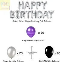 Happy Birthday Silver Foil Balloons and Metallic Balloons (Purple, Black and Silver),Birthday Decoration Items For Kids, Adults Balloon (Purple, Silver, Black, Pack Of 61)-thumb1