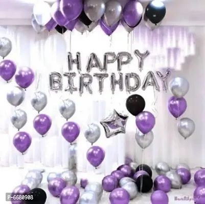 Happy Birthday Silver Foil Balloons and Metallic Balloons (Purple, Black and Silver),Birthday Decoration Items For Kids, Adults Balloon (Purple, Silver, Black, Pack Of 61)