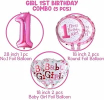 Solid Set Of 5 Balloons Of Baby Girl 1st First Happy Birthday Balloon Item Set With 1 One Number-thumb1