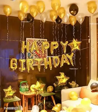 Solid Happy Birthday Decorations Kit / Items | Birthday Theme Decoration Combo | Creative Balloon (Gold, Pack Of 65)
