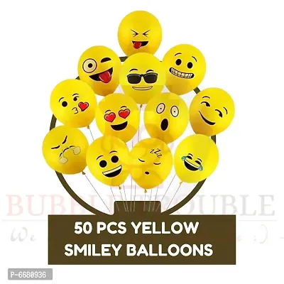 Happy Birthday Decoration Kit Combo Set Emoji Smiley Balloons With Plain Banner (Yellow Theme, Pack Of 51)-thumb4