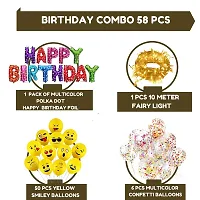 Bubble Trouble Happy Birthday Decoration Kit Combo Set Emoji Smiley Balloons Fairy LED Light Polka Dot Birthday Foil Curtains (Pack Of 58)-thumb1