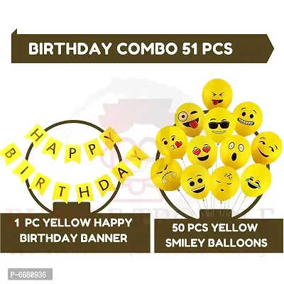 Happy Birthday Decoration Kit Combo Set Emoji Smiley Balloons With Plain Banner (Yellow Theme, Pack Of 51)-thumb2