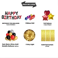 Happy Birthday Decorations Items Combo Set 84 Pieces With Red Black Birthday Foil Golden Fringe Metallic Latex Balloon Star Heart Foil Fairy Lights-thumb1