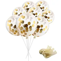 Rubber Balloons(5 Pieces) With Pre-Filled Confetti And Happy Birthday Banner Combo (Golden And White)-thumb1