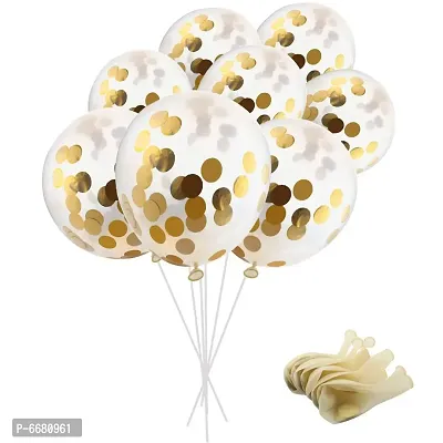 Rubber Balloons(5 Pieces) With Pre-Filled Confetti And Happy Birthday Banner Combo (Golden And White)-thumb2