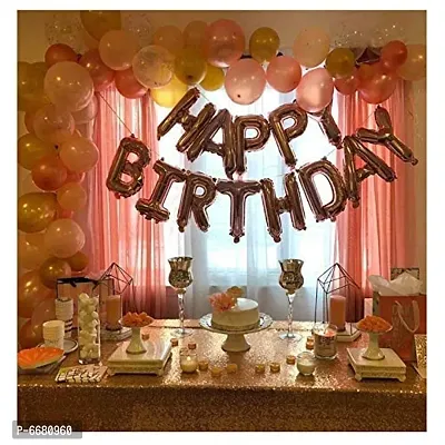 Happy Birthday Foil and Latex Metallic Balloons Kit Rose Gold, White, Yellow- Pack Of 43 Piece Combo