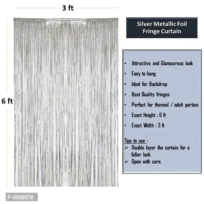 Metallic Fringe Foil Curtain For Birthday, Wedding, Anniversary Photo Booth Decoration (Silver, 3 Ft X 6 Ft) - Pack Of 3-thumb3