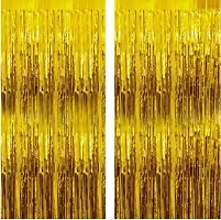 Gold Metallic Foil Curtains For Birthday Decoration/Metallic Curtains For Anniversary, Graduation, Retirement, Baby Shower Decor (Gold, Pack Of 2)-thumb2