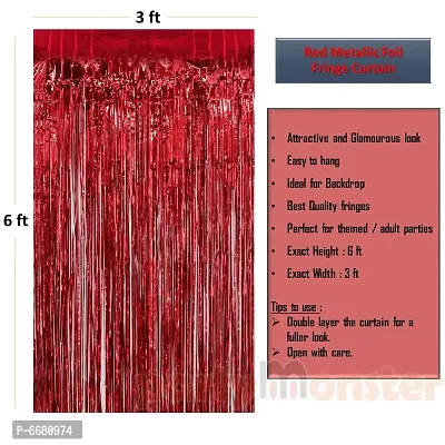 Metallic Fringe Foil Curtain For Birthday, Wedding, Anniversary Decoration (3Ft X 6Ft, Red) - Set Of 2-thumb3
