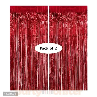Metallic Fringe Foil Curtain For Birthday, Wedding, Anniversary Decoration (3Ft X 6Ft, Red) - Set Of 2