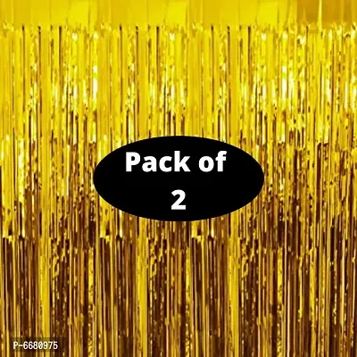 2 Pieces 3Ftx6Ft Golden Foil Curtains Birthday Decoration For Boys Girls, Anniversary, Bachelorette, Baby Shower, Golden Foil Fringe Tinsel Curtain - Pack Of 2-thumb0