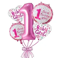 Happy Birthday , 1st Birthday Foil Balloon Metallic Balloon Pink With Glue Dot For 1st Birthday Girl Theme Decor Pack Of 69 Piece-thumb1