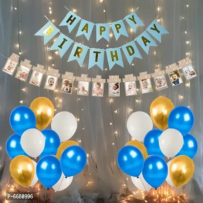 1st Birthday Decoration For Baby Boy With Warm LED Light Set Happy Birthday Banner - Combo 33 Pieces For Boys Birthday Supplies
