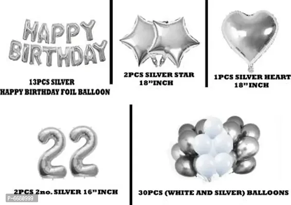 Happy Birthday Balloons Combo With 22 Number And Star Banner Heart Shape Balloons (Set Of 48)-thumb2