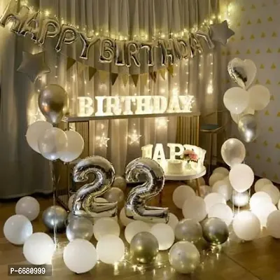 Happy Birthday Balloons Combo With 22 Number And Star Banner Heart Shape Balloons (Set Of 48)