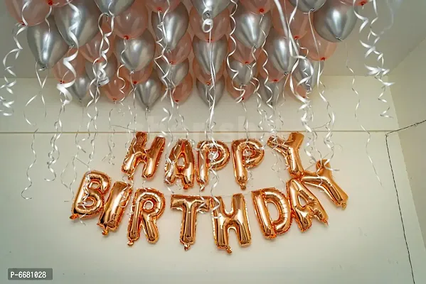 1 Pc Rose Gold Happy Birthday Foil Balloon and 20 Rose Gold Balloons and 10 Silver Chrome Balloons Decoration Items