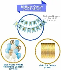 Printed Happy Birthday Blue Banner 30 Pc Metallic Balloon 2 Shiny Golden Fringe Balloon (Blue, White, Gold, Pack Of 33)-thumb1