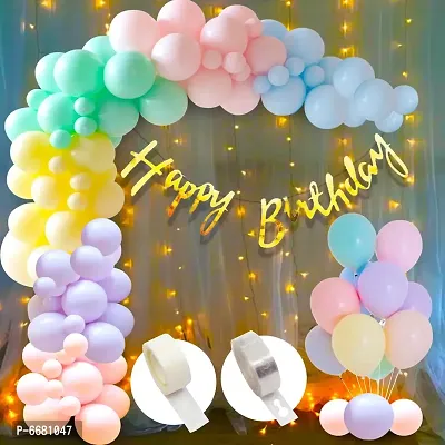 Pastel Balloons For Birthday Combo Kit With Fairy Light- 44 Pieces Pastel Color Balloon-thumb0