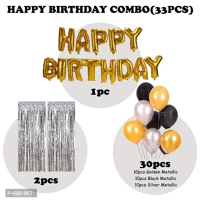 Golden Black And Silver Balloon Birthday Decorations Items - 33 Pieces Combo For Kids, Adult Birthday-thumb2