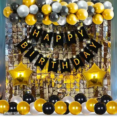 Happy Birthday Letters Banner With Foil - Metallic Balloons Foil Curtain Glue Dot LED Light Decoration Kit -47 Pieces Set