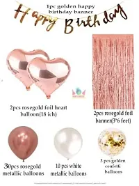 Rose gold And White Happy Birthday Decoration Kit With Curtain Ballloons,Banner,Heart- 48 Pieces-thumb1