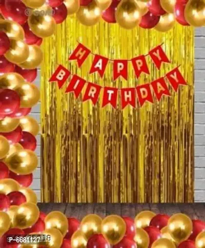 Solid Happy Birthday Red Glitter Banner With HD Metallic Balloons Decoration Kit For Girls and Boys Balloon (Pack Of 33)