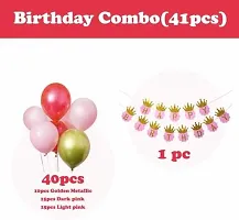 Solid Pink Happy Birthday Decoration Kit 41 Pieces Combo Set Banner Balloon Metallic Confetti For Girls Balloon (Pink, Pack Of 41)-thumb1