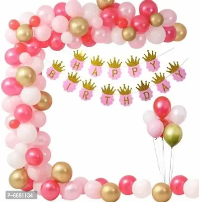 Solid Pink Happy Birthday Decoration Kit 41 Pieces Combo Set Banner Balloon Metallic Confetti For Girls Balloon (Pink, Pack Of 41)
