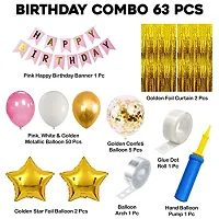 Happy Birthday Decoration Kit For Girls 63 Pieces Combo Set Banner Golden Foil Curtain Balloon Metallic Confetti-thumb1