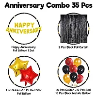 Happy Anniversary Decoration Kit For Home -35 Items Black Combo Set Foil Balloon, Curtains, Metallic Balloons, Star Foil Balloons Anniversary Decoration Items For Bedroom-thumb1