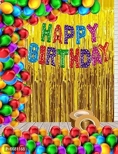 (65 Pieces) Happy Birthday Balloons For Decoration Kit Multi Dot Happy Birthday Letter And Gold Curtain Foil With HD Metallic