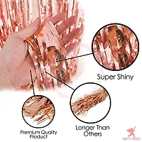 Rose Gold Metallic Tinsel Foil Fringe Curtains For Celebrations And Decorations - Set Of 3-thumb1