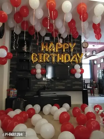 Happy Birthday Golden Foil Letters and 30 Pieces Red, White Balloons For Birthday Decorations (Pack Of 31)-thumb0