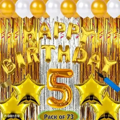 Fifth/5Th Happy Birthday Combo/Kit Pack Material For Party Decorations (Pack Of 73) Gold (Set Of 73)-thumb0