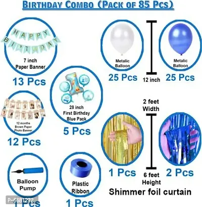 Baby Boy First/1st Happy Birthday Room/Wall Party Decorations Combo/Kit Pack Blue Color Theme (Pack Of 85) Blue (Set Of 85)-thumb2