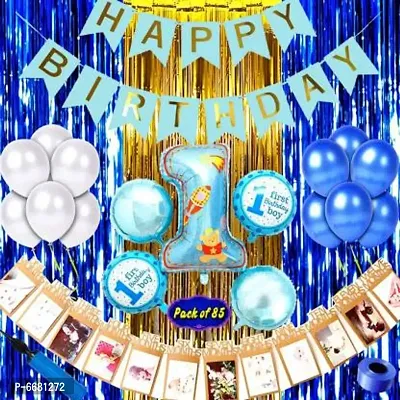 Baby Boy First/1st Happy Birthday Room/Wall Party Decorations Combo/Kit Pack Blue Color Theme (Pack Of 85) Blue (Set Of 85)-thumb0