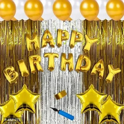 Happy Birthday Combo/Kit Pack For Golden Theme Party Decorations (Pack Of 72) Gold (Set Of 72)-thumb0