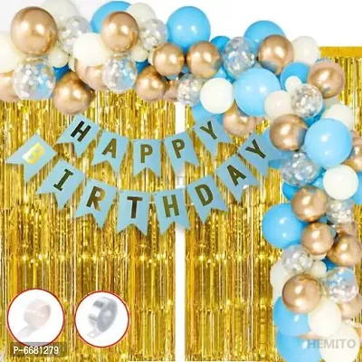 Happy Birthday Balloons Decoration Items Combo Kit Blue Gold White (Set Of 93)-thumb0
