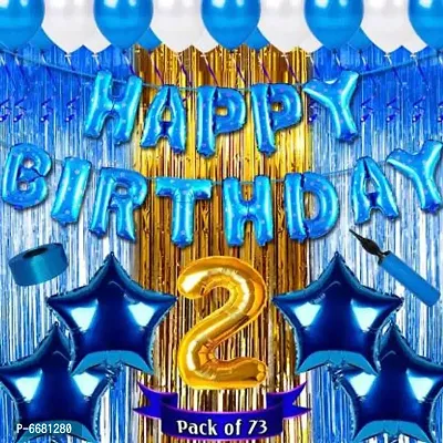 Second/2nd Happy Birthday Combo/Kit Pack Material For Party Decorations (Pack Of 73) Blue