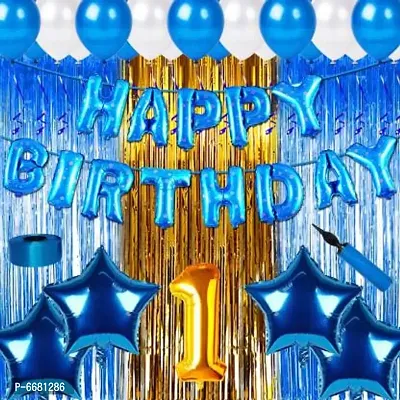 First/1st Happy Birthday Combo/Kit Pack Material For Party Decorations (Pack Of 73) Blue (Set Of 73)