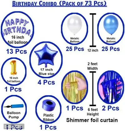 First/1st Happy Birthday Combo/Kit Pack Material For Party Decorations (Pack Of 73) Blue (Set Of 73)-thumb2
