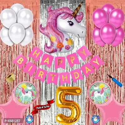 5Th Happy Birthday Unicorn Theme Combo Kit Pack For Party Decorations (Set Of 74)
