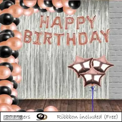Solid Happy Birthday Foil Rose Gold Set With 30 HD Metallic Balloons Black Rose Gold Kit With 2 Curtains Balloon And 3 Rose Gold Star Star Balloon (Pack Of 48)