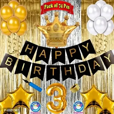 3Rd/Third Happy Birthday Banner/Balloons Combo/Kit/Pack For Party Decorations (Pack Of 74)