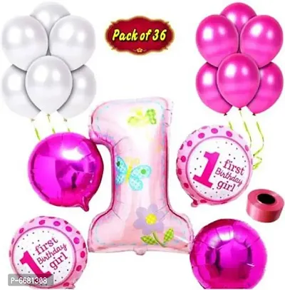 Baby Girl First/1st Happy Birthday Room/Wall Party Decorations Combo/Kit Pack Pink Color Theme (Pack Of 36)