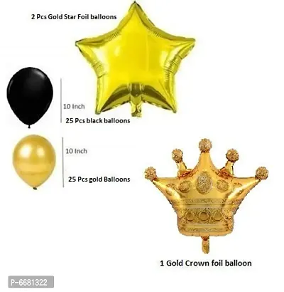 Happy Birthday Gold, Black Balloons With Crown Balloon For Birthday Decoration Pack Of 66-thumb2