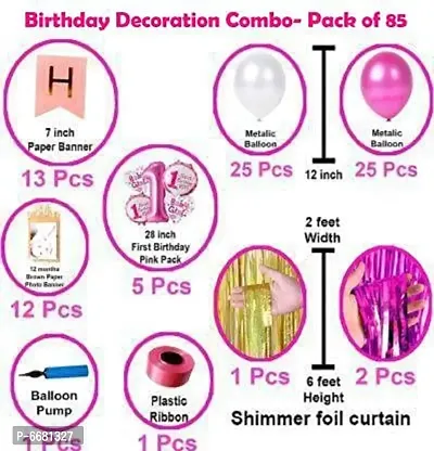 Baby Girl First 1st Happy Birthday Room Wall Party Decorations Combo Kit Pack Pink Color Theme (Set Of 85)-thumb2